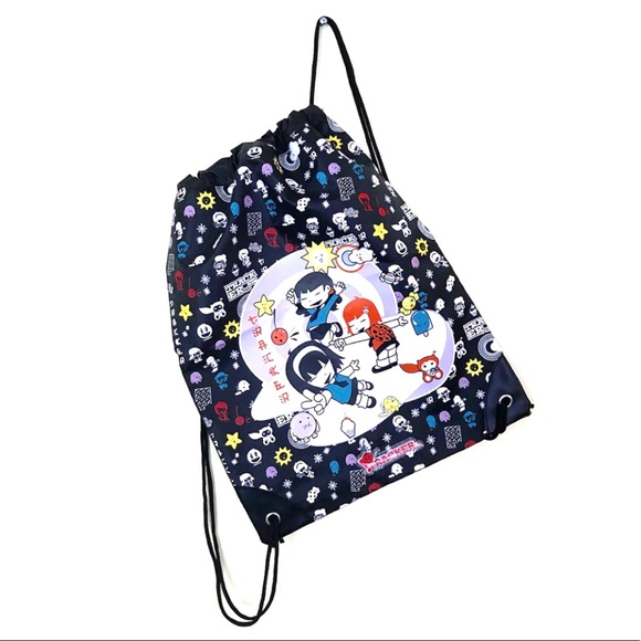 Tracker Handbags - Tracker Kawaii Anime Y2K Japanese Pastel Goth Black Pink Bucket Drawstring Bag